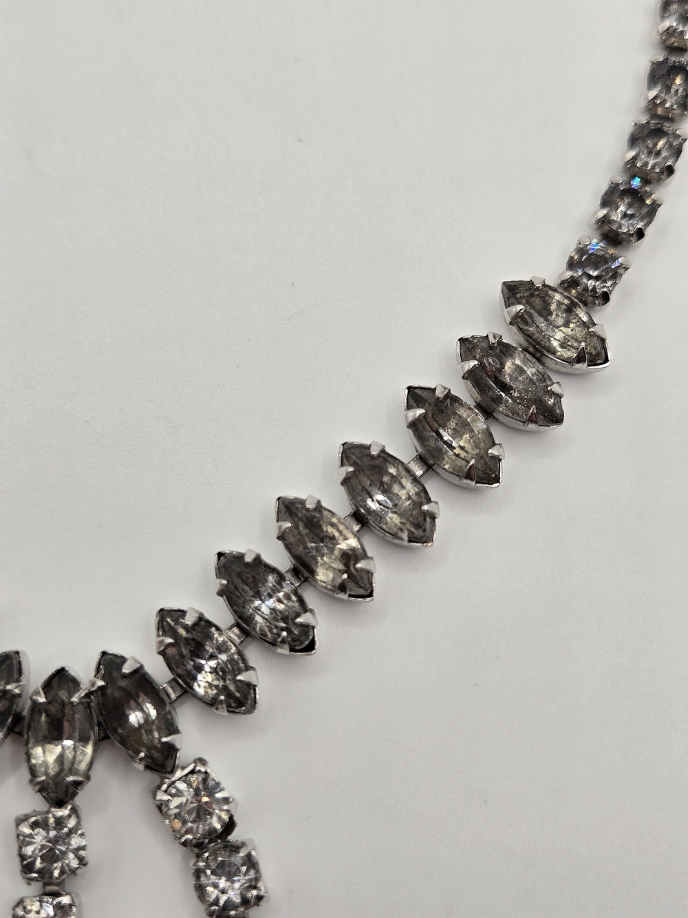 Vintage Rhinestone Drop Necklace – Mid-Century Silver Tone Statement Necklace - Picture 8 of 13